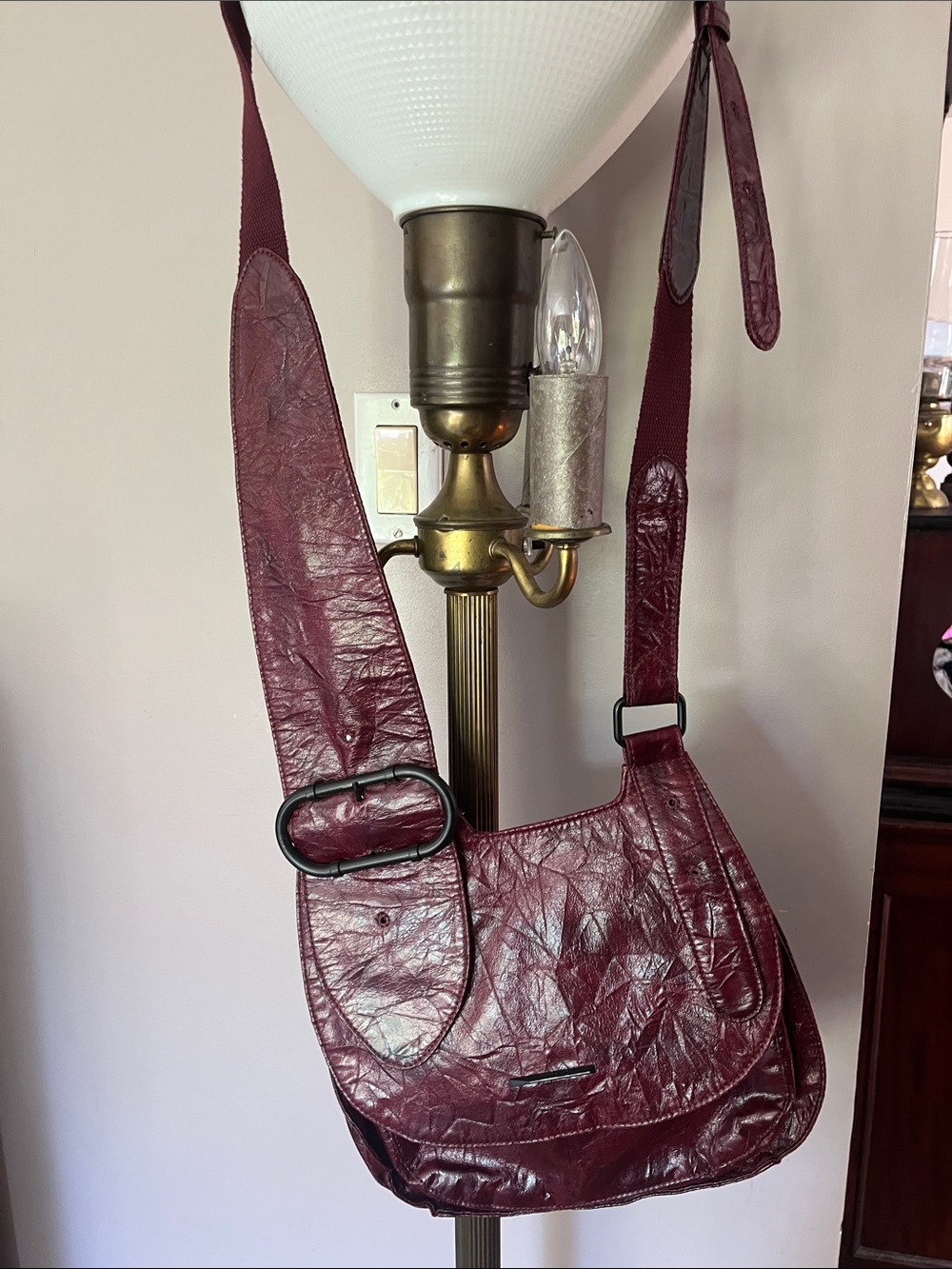 Matt & Nat Textured Burgundy vegan Leather Crossbody Bag with Adjustable Strap